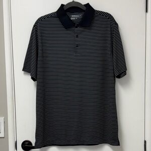 Mens NIKE Tour Performance Black & White Striped Golf Polo Shirt ~ Large